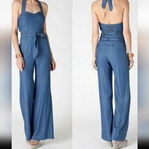 NWOT Elevenses Chambray Denim Halter Jumpsuit